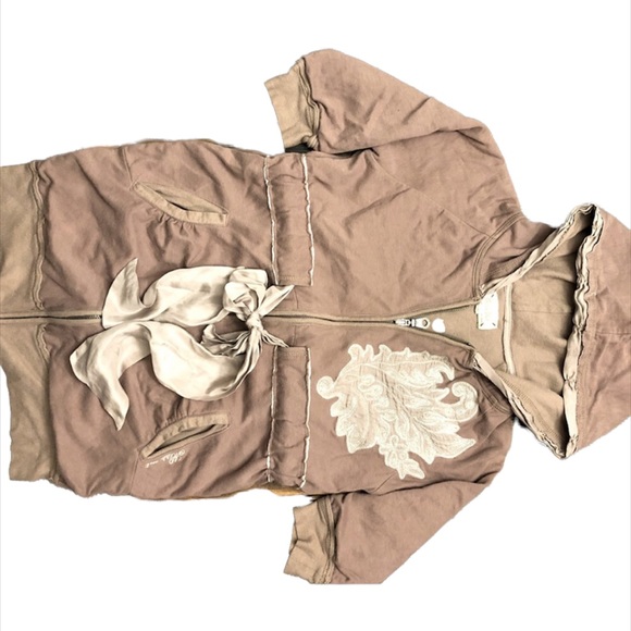 MISS ME Short Sleeve Brown ZIP UP Hoody with Tie Waist SZ Small - Picture 2 of 5